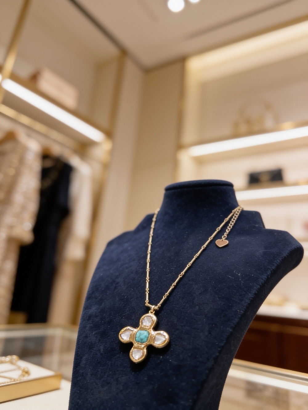 Altar'd State Gold-Tone Clover Necklace with Turquoise and Pearl Accents